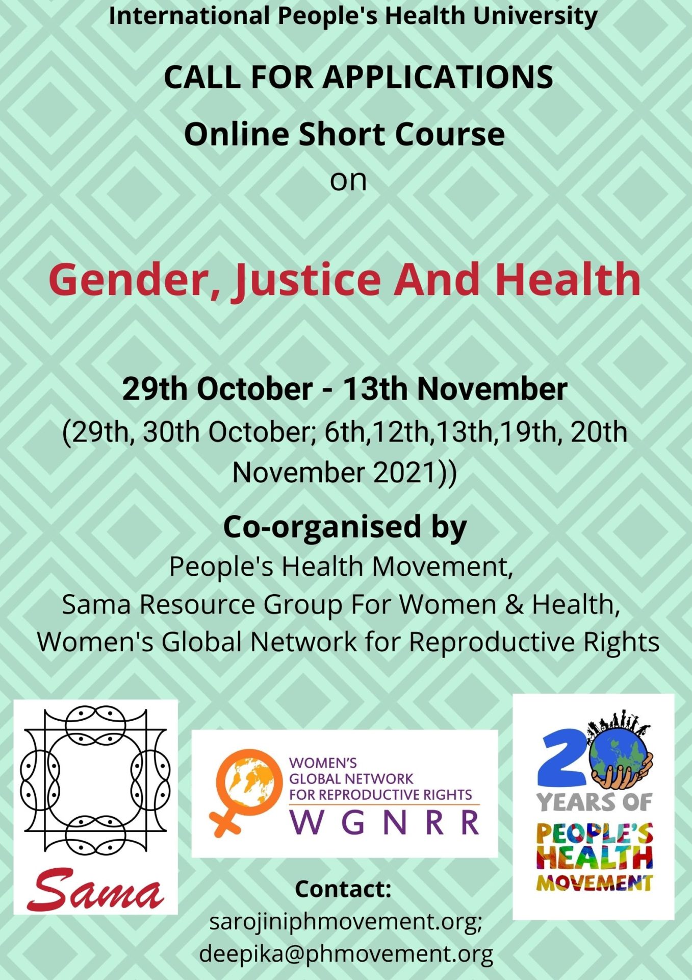 International People's Health University: Online Short Course on Gender,  Justice & Health – WGNRR